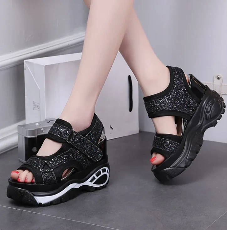 

hb2251n 2020 new model open - toed students inside shoes ladies wedge heel sandals, White, black