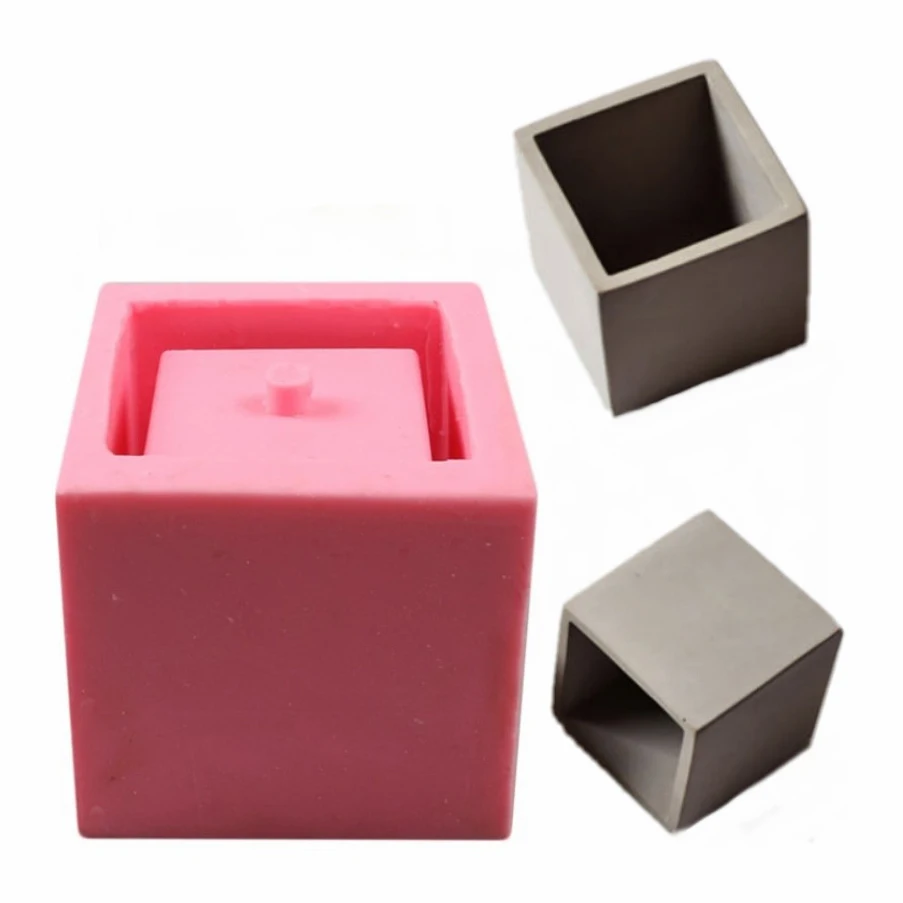 

Yiwu bobao popular 3D 10*10CM square shape reusable thick heavy-task diy concrete cement fleshy flower pot vase silicone mold