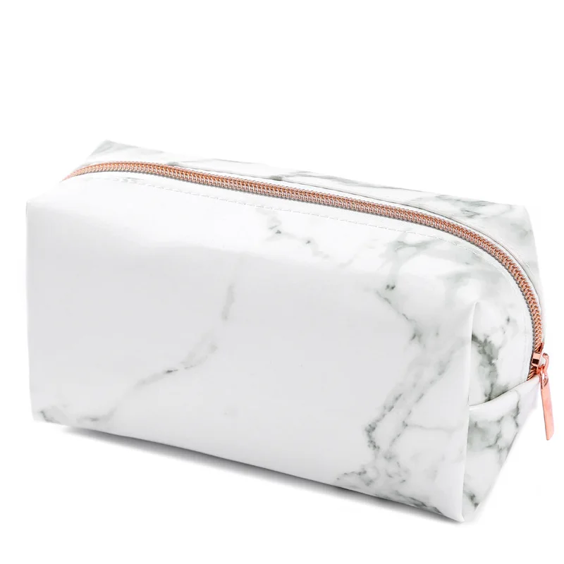 

New Personalized Custom Marble Leopard Print Pu Leather Women Cosmetic Bag Large Metal Zipper Portable Handbag