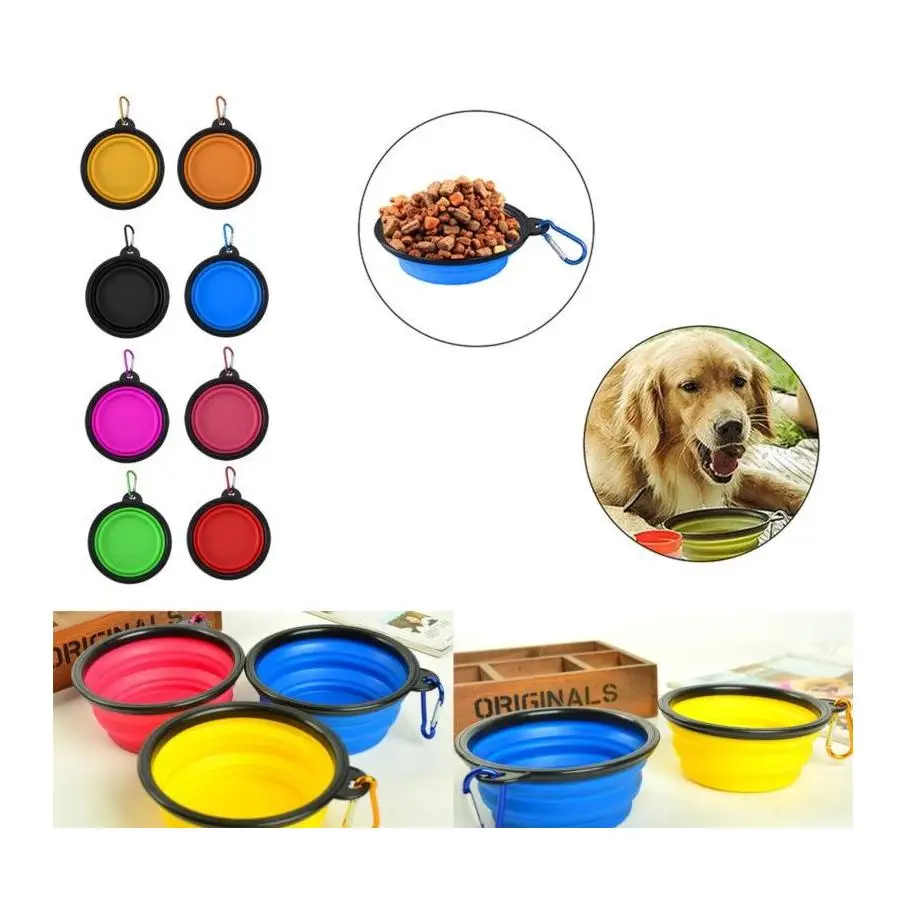 

Portable Collapsible Pet Dog Cat Feeding Bowls With Buckle Compact Outdoor Travel Silicone Feeder Wholesale Shipping