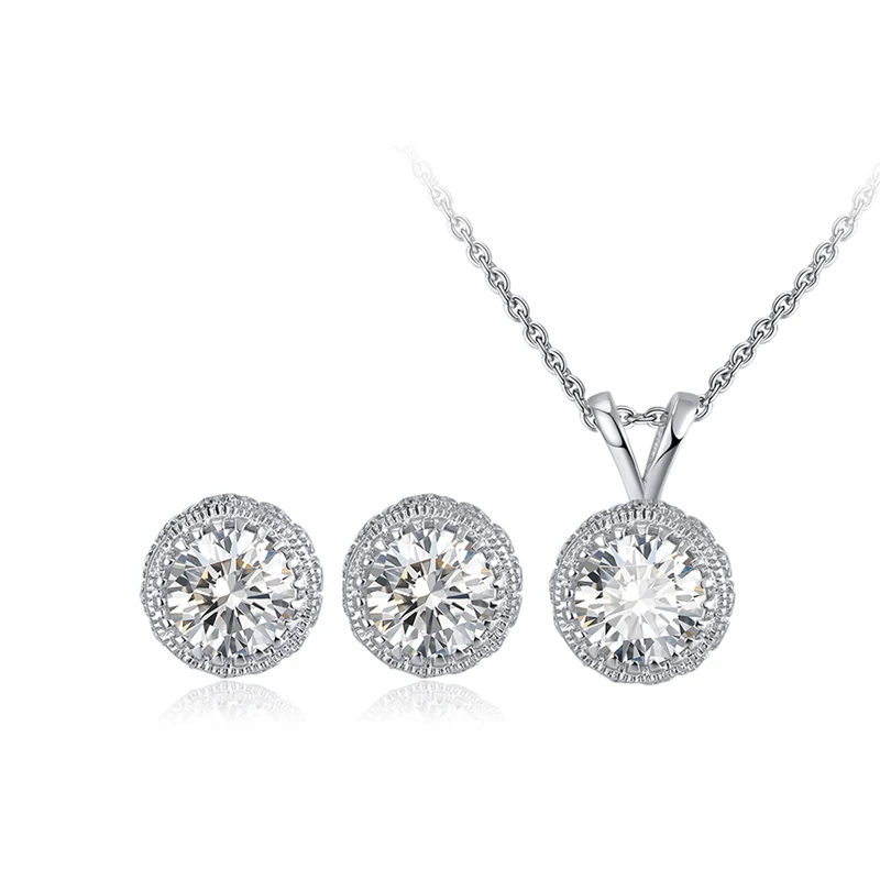 

RINNTIN SS64 High Quality Women Jewellery 925 Sterling Silver Bling Cubic Zirconia Necklace Set 2020
