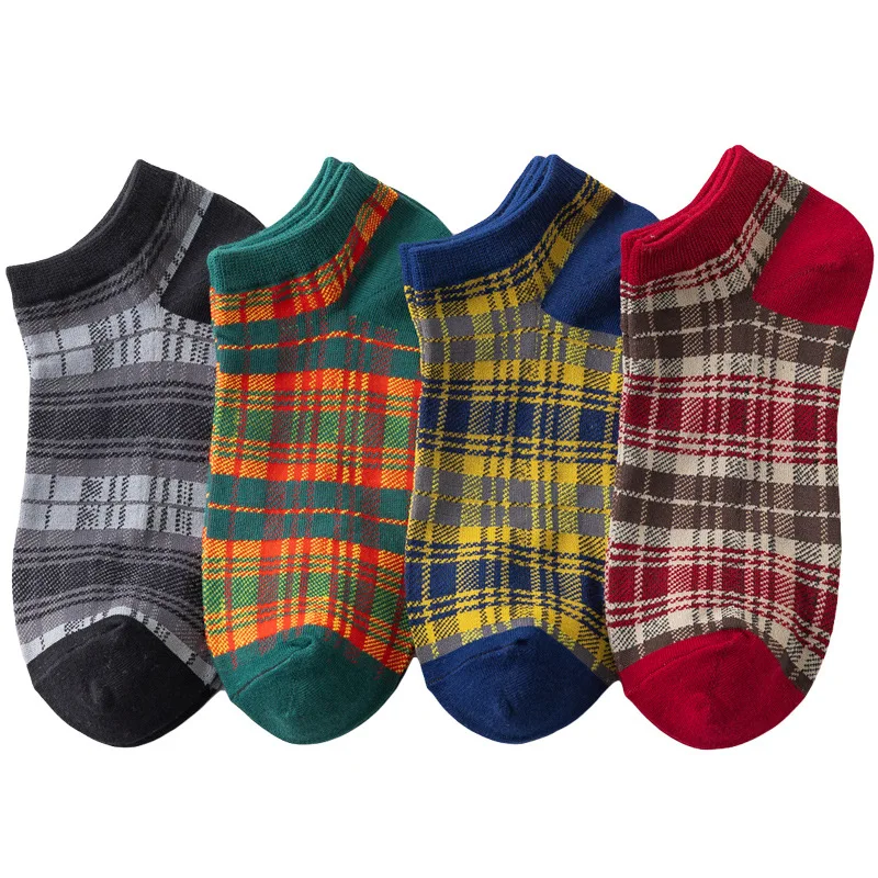 

Wholesale cheap cotton custom plaid design ankle ladies women socks, As pic