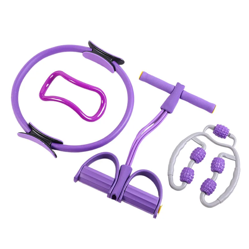 

Dropshipping Resistance Band Pilates Circle Leg Muscle Massager Ring Yoga Stretching Accessories 4pcs Set, Purple