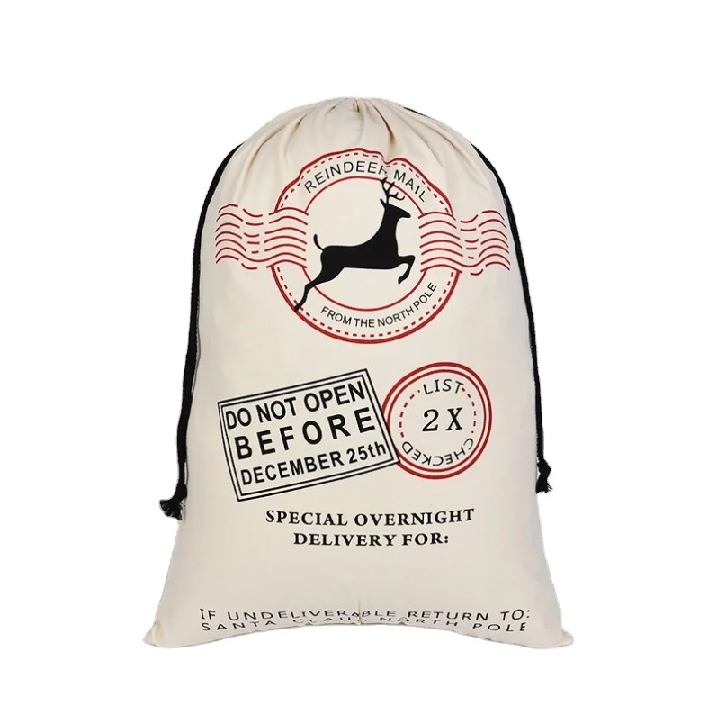 

Wholesale Promotional Custom Printing Packaging Christmas Logo Shopping Gift Canvas Cotton Drawstring Bag