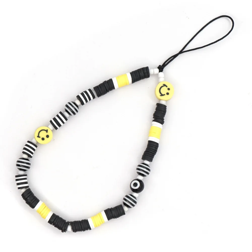 

PC1078 Fashion smile face phone chain with stripe bead for women ,New arrival charm love letter bead PC chain for ladies