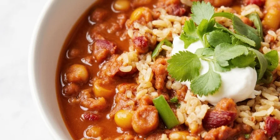 Za'atar-spiced chili with a swirl of yogurt on top.