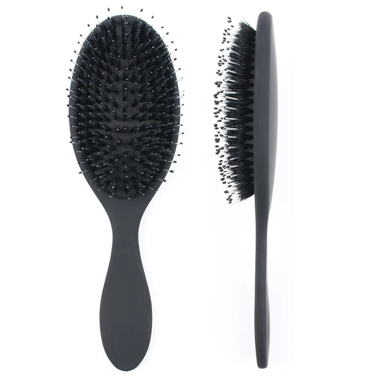 

New Salon Hairdressing Oval Boar Bristle Hair Brush For Scalp Massage in black and white, Customized