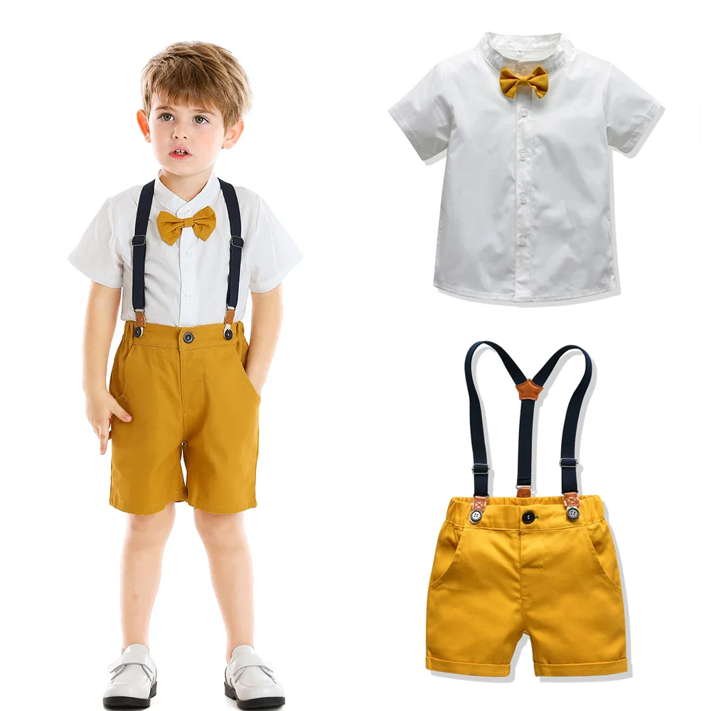 

2021 Hot sale Gentleman Kid Boys Clothes Short sleeve shirt +pants 2PCS Baby Boy Clothing Sets BM894, As picture