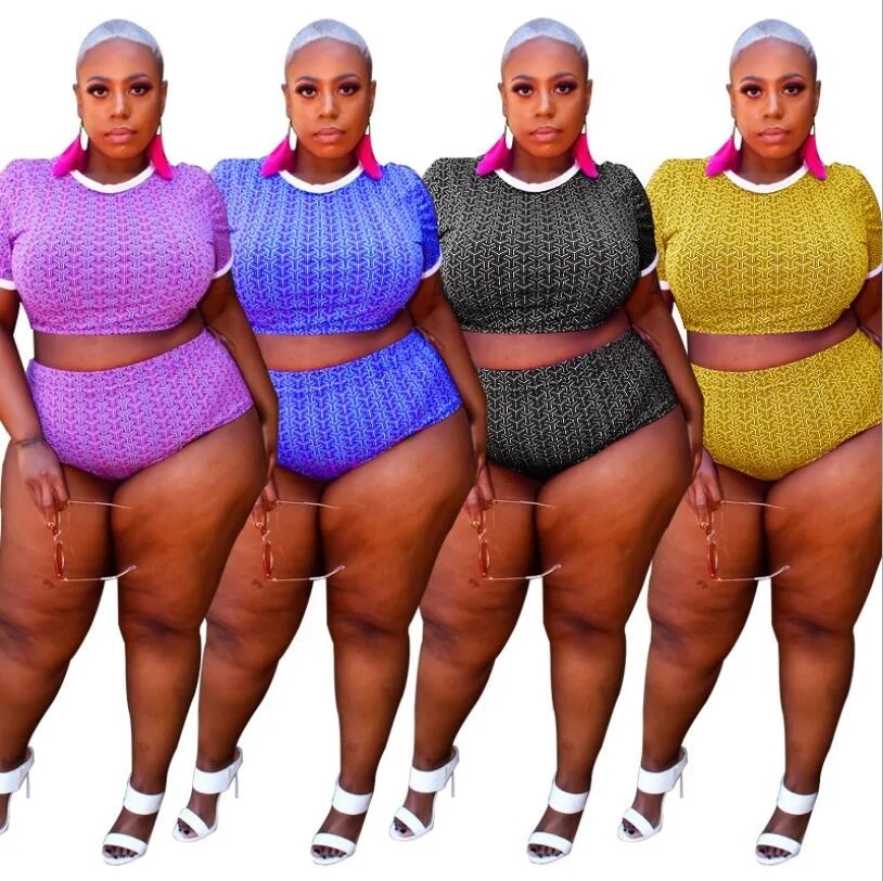 

LW-21106 2021 New arrival woman printed fashionable two piece plus size shorts sets