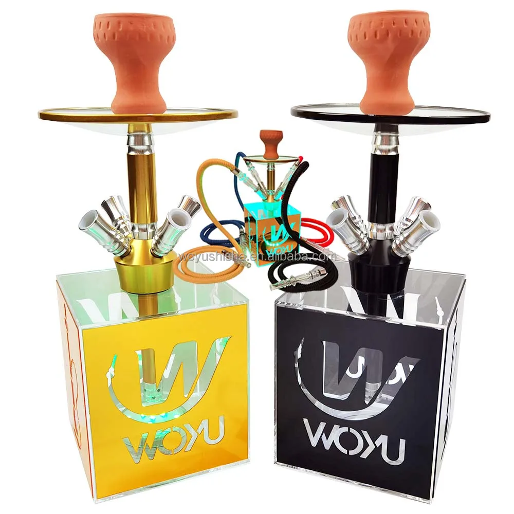 

Acrylic chicha shisha 4 hose led light hookah for bar, Gold, black