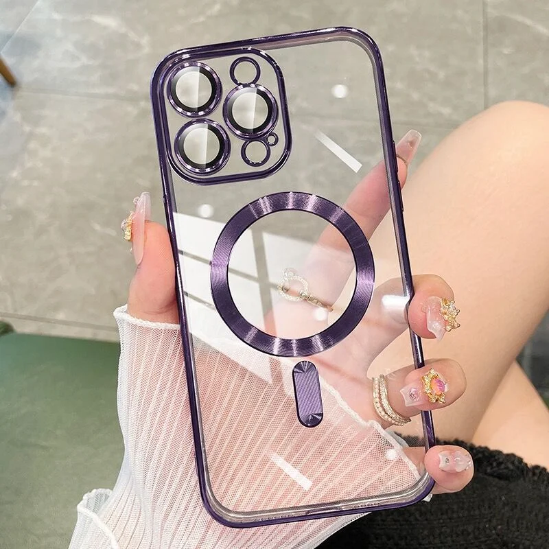 

Luxury Plating Clear Magnetic For iPhone 14 13 Pro MaxCase With Camera Lens Protection Soft TPU Anti Drop Cover