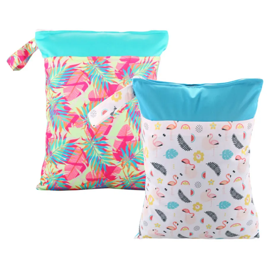 

HappyFlute custom polyester layer baby waterproof Zipper wet bags cloth diaper bag with handle 490kinds prints, Colorful