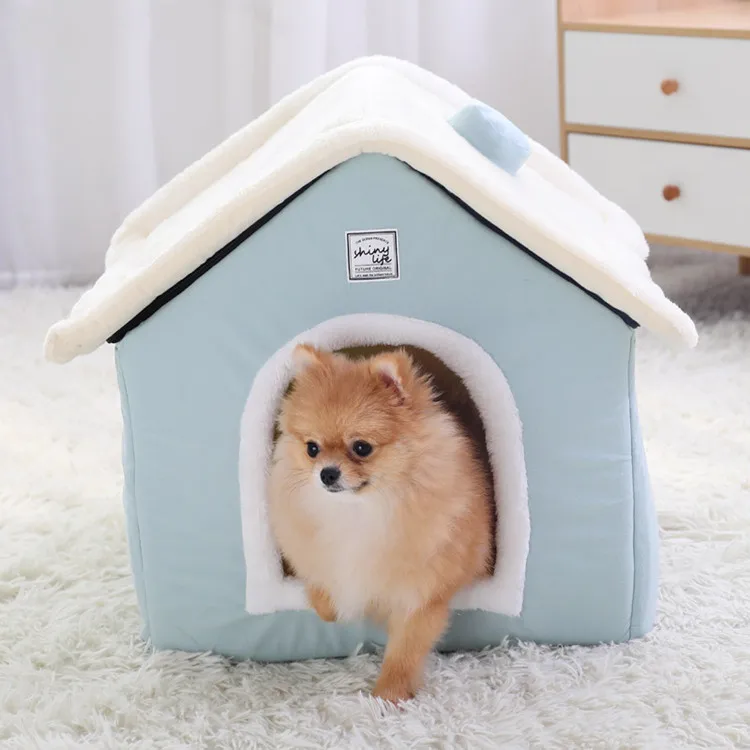 

Dog House Indoor Warm Kennel Pet Cave Nest Rabbit Nest Washable Removable Mat Cozy Sleeping Bed, Light blue