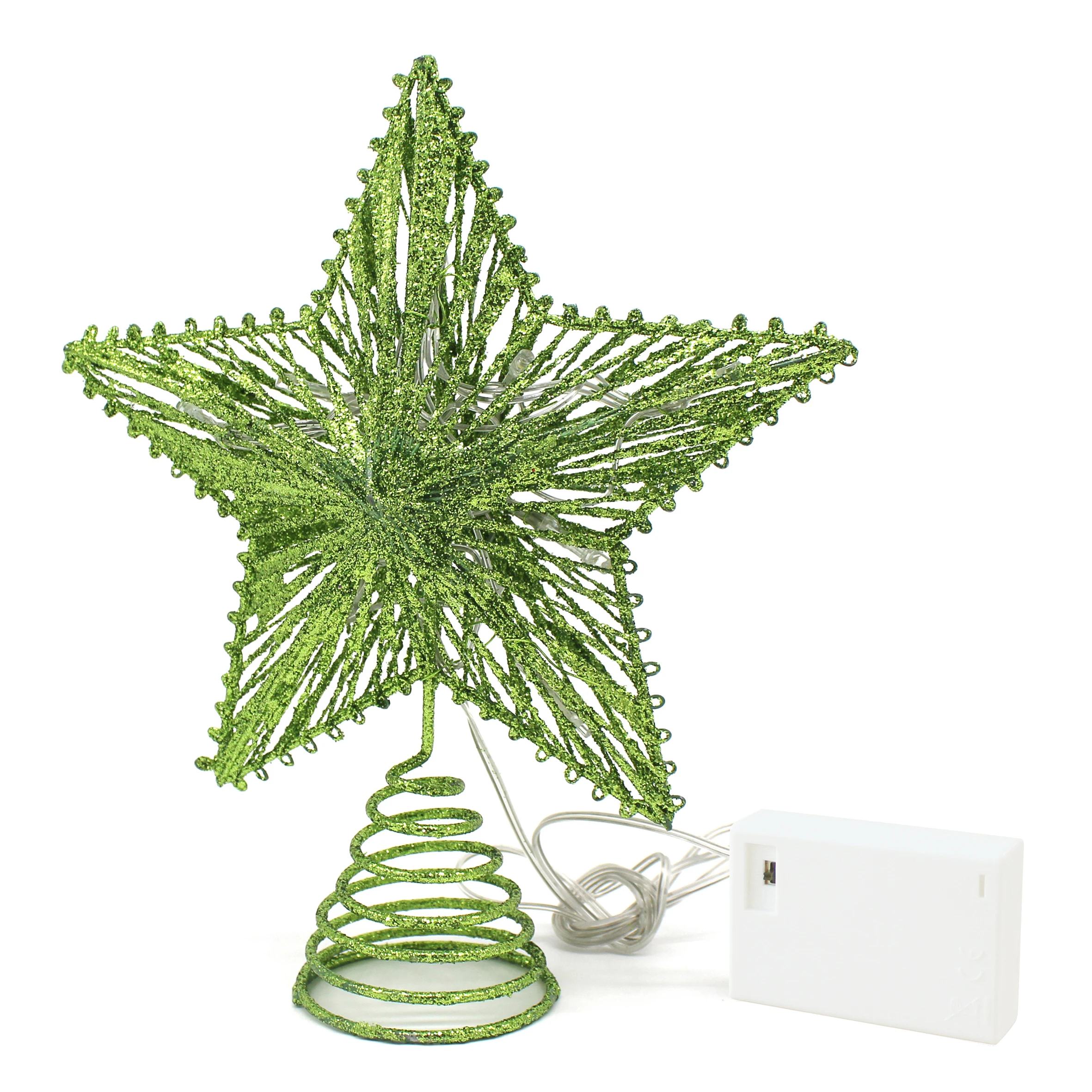 

Green Glittered 3D Tree Top Star with Warm White LED Lights and timer for Christmas Tree Decoration and Holiday Seasonal Decor