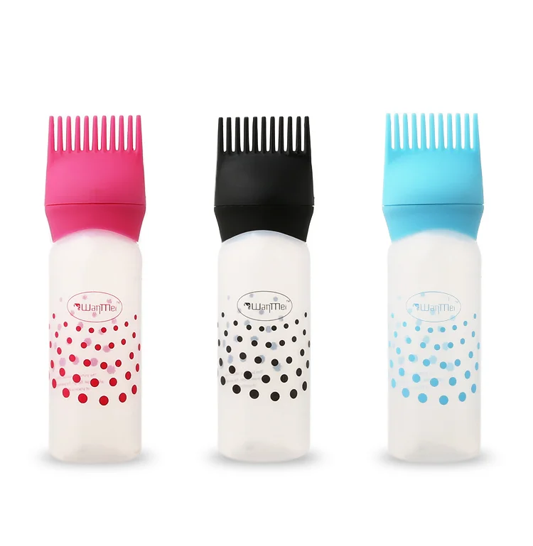 

Professional 3 colors 200ml custom eco friendly plastic salon hair comb and brush applicator bottle for oil comb applicator
