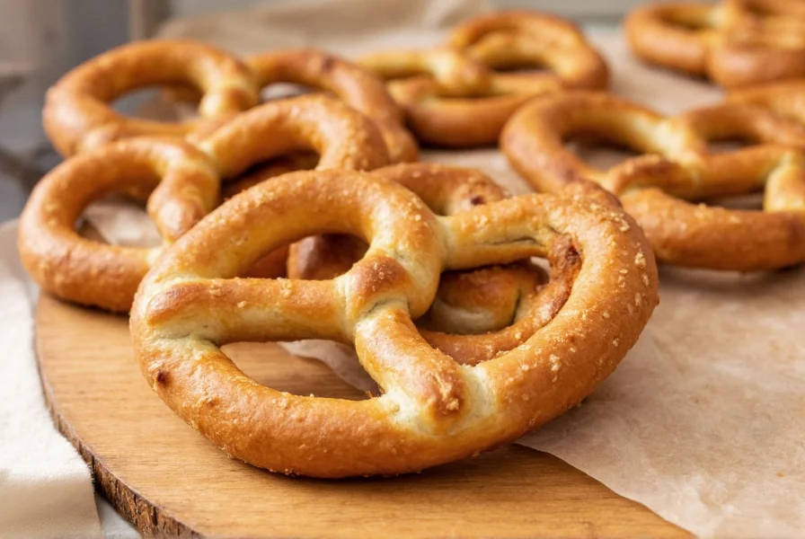 Step-by-step visual guide showing cinnamon pretzel shaping technique with hands twisting dough ropes into traditional pretzel form