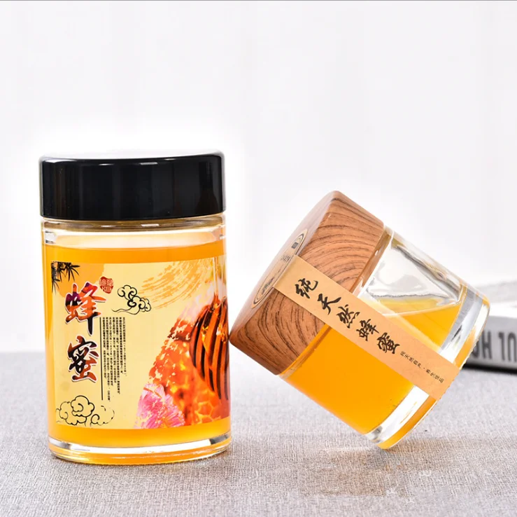 Empty Hexagon Bee Shaped Honey Jar With Dipper Wood Lid Packaging Box