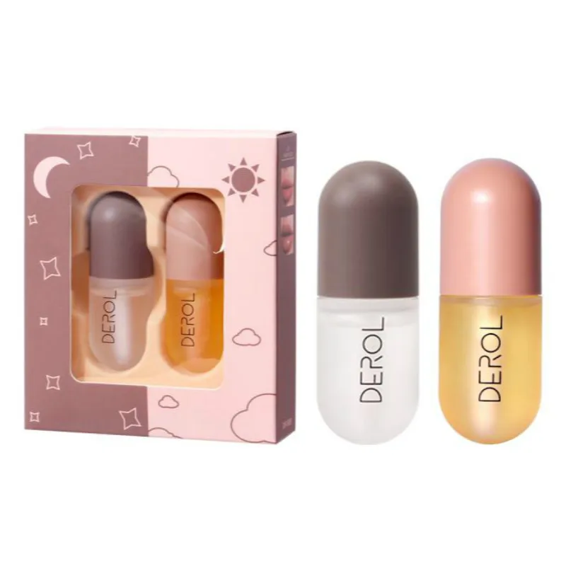 

DEROL ginger mint lip plumper kit capsule lips maximizer set sexy lip oil day and night double effect VE repair, Transparent