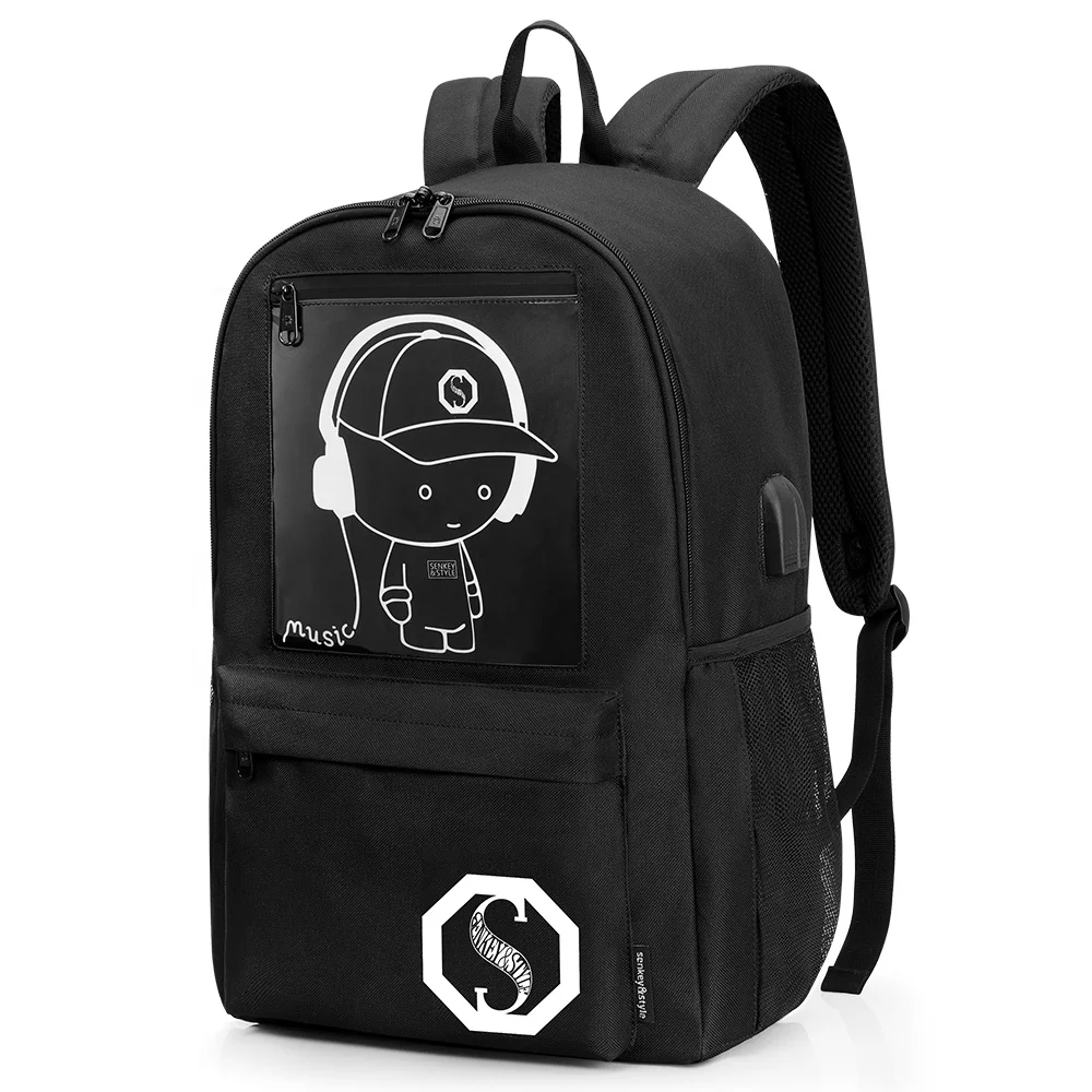 

shining twinkle night light school cartoon oxford backpack