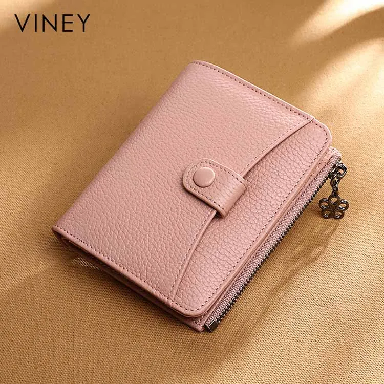 

Viney Hot Sale High Quality Custom Logo Package Genuine Leather Women's Purses Leather Wallet, Pink, black, brown, red