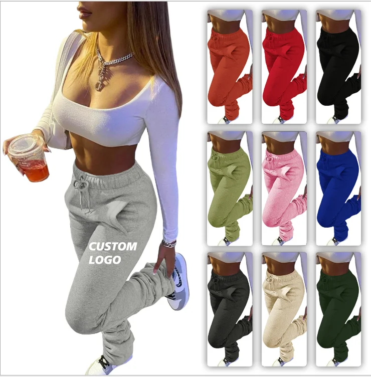 

HG1903 Custom Logo S-2XL Fall Fashion Women stacked joggers stack cargo pant sweatpants with side pockets