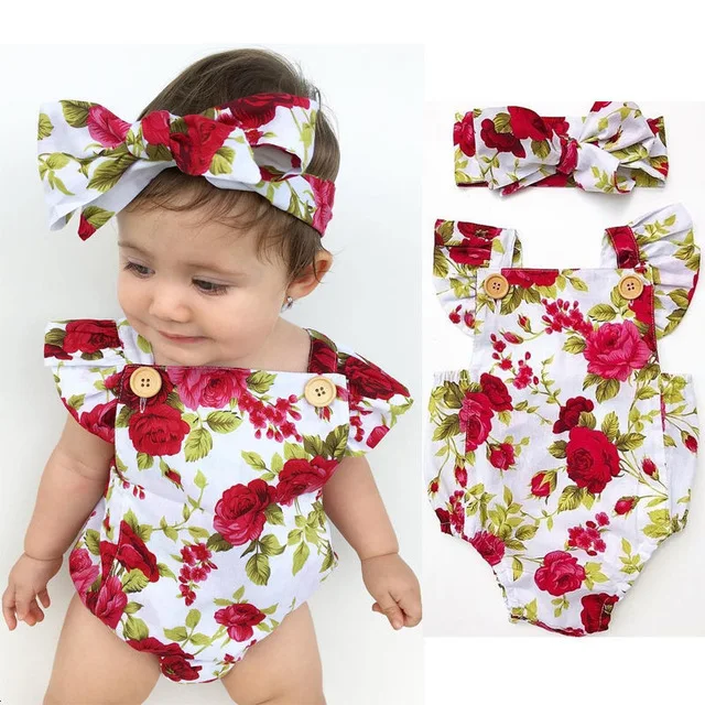 

Baby Cute New 2 piece Baby little Girls Clothes sets Romper+Headband Infant Toddler Newborn baby Girl Outfits Set child clothes, Orange, green, yellow, dark blue, blue, pink