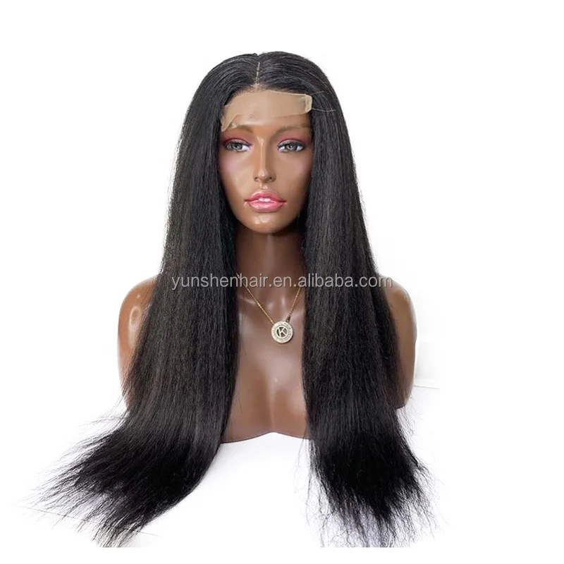 

Yaki Straight Wig Human Hair Wigs Virgin Cuticle Aligned 4X4 Closure Brazilian Human Hair Kinky Straight Wigs for Black Women