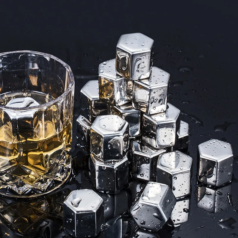 

Whiskey Hexagon Stones Stainless Steel Whisky Rocks Reusable ice cube Metal Ice for Men Dad Christmas Stocking, Sliver