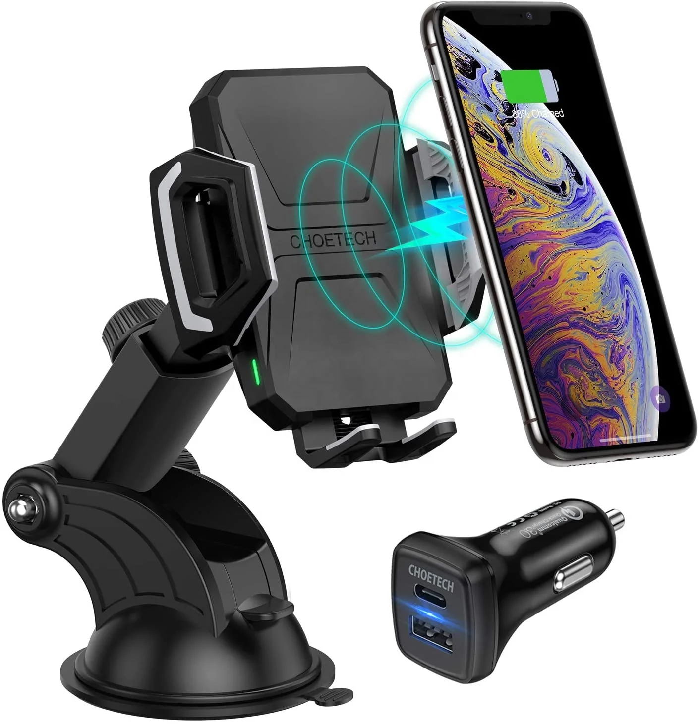 

CHOETECH Fast Charging Car Mount Qi 10W Wireless Car Charger Mount For Phone, Black