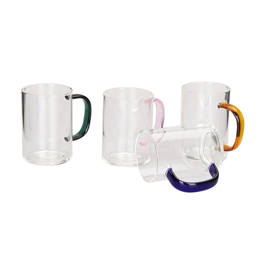 

Borosilicate Glass Cup Tea Glass Cup Mug with Colored Colorful Handle