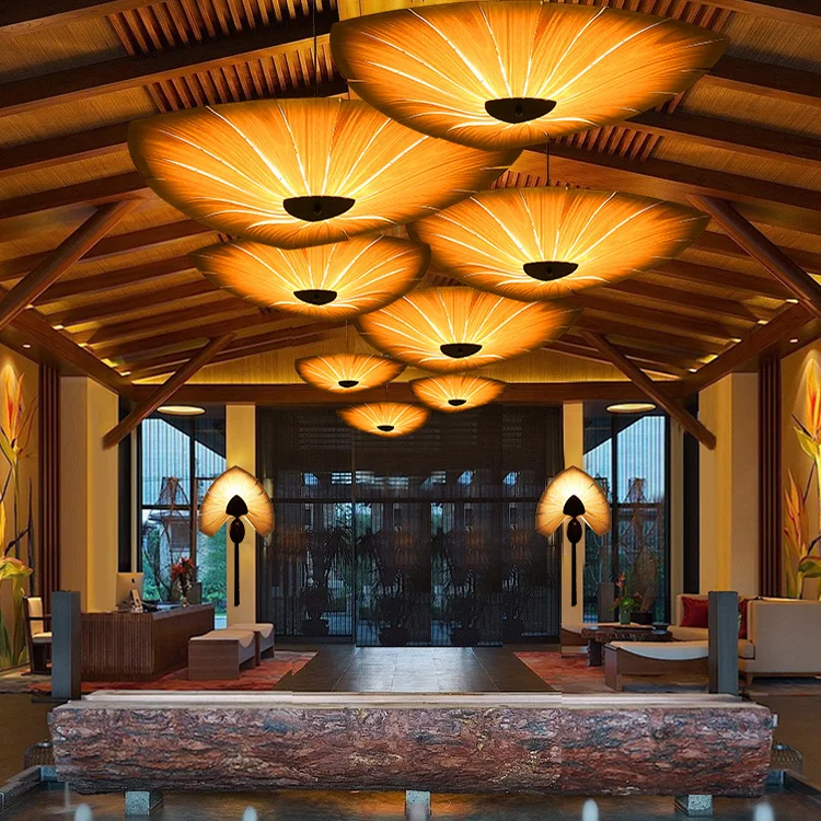 New design handmade wood  bamboo rattan weaving E27 LED sunflower modern deco pendant light