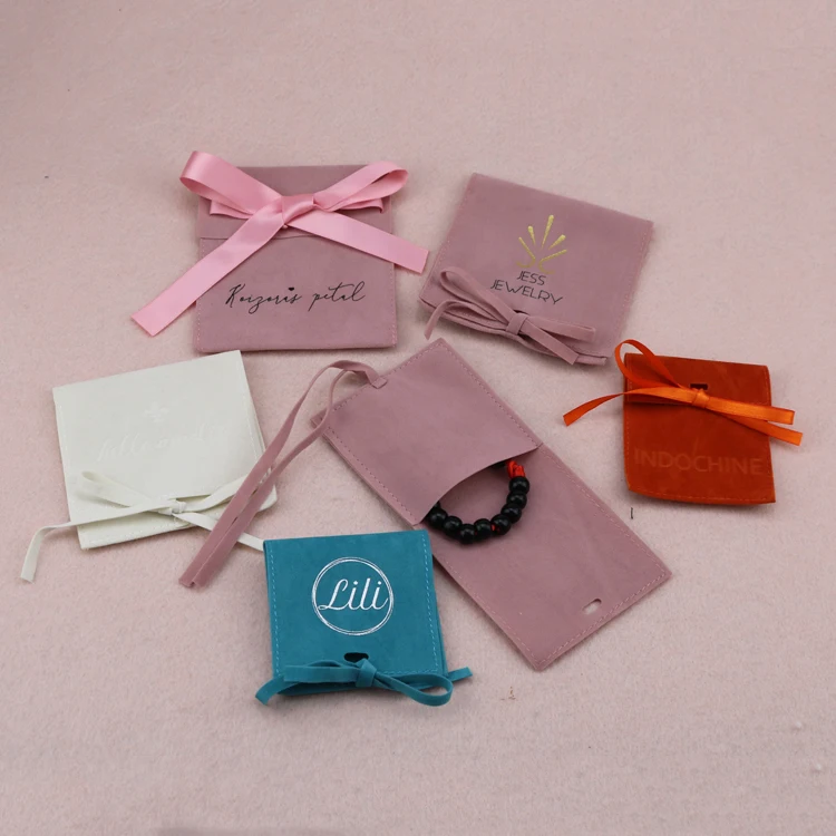 

Custom small envelope flap velvet jewelry pouch packaging gift bag with button, Customized color(blue,white ,black ,yellow ,green )