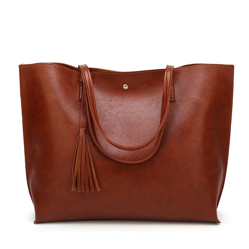 

Fashion Oil wax leather ladies bags girls tassel hand bag for wholesales, 8 colors