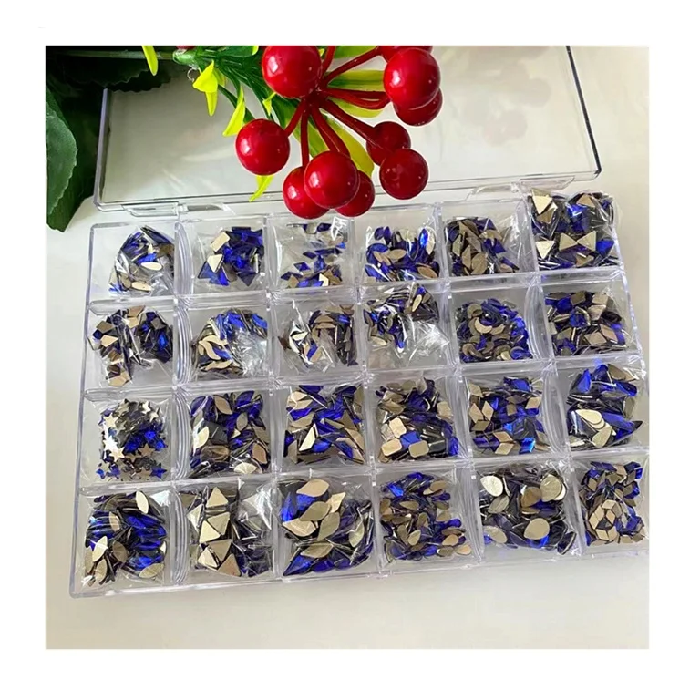 

24girds high quality blue Crystal Nail Art Decoration Flatback Rhinestones for nail art decoration