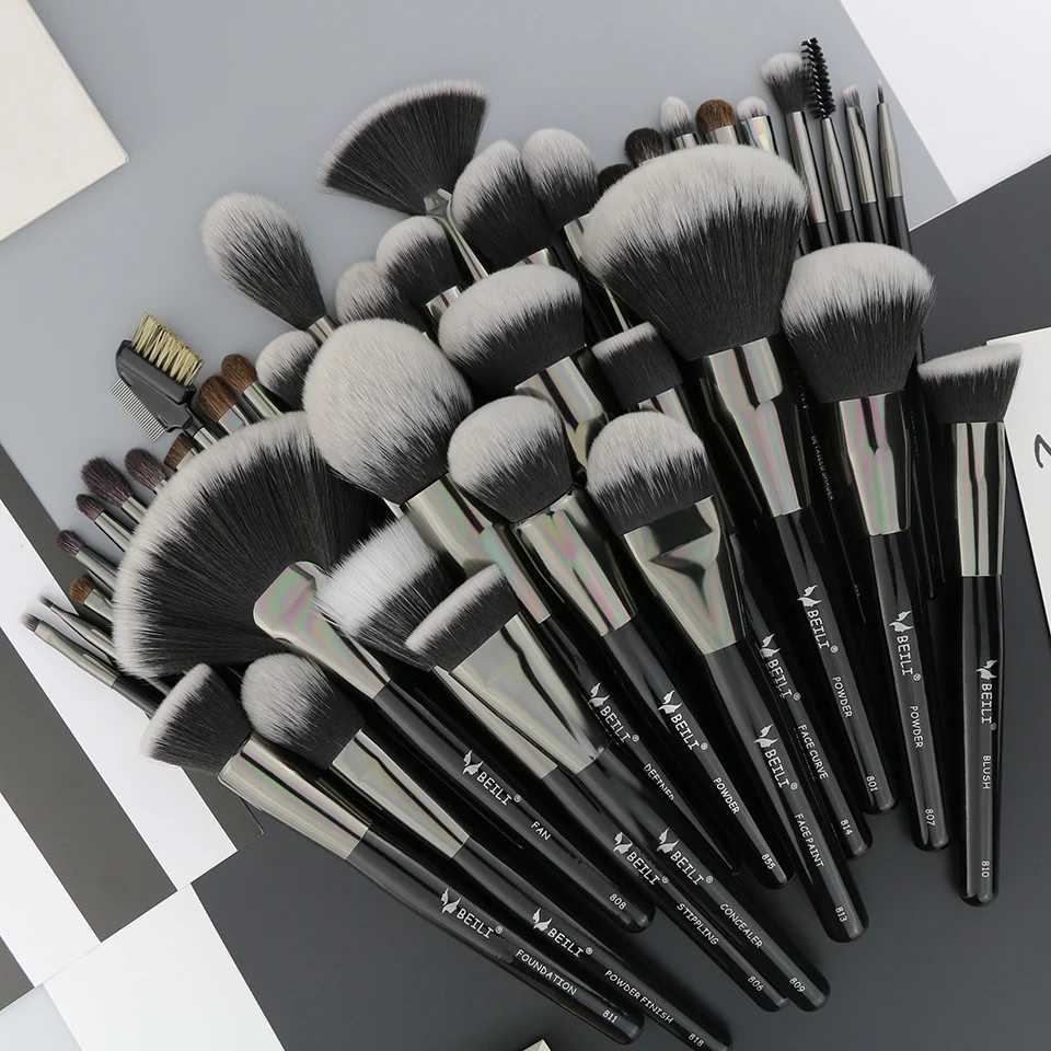 

HZM 40pcs Wholesale Black Luxury Makeup Brush Set Wood Handle Private Label Foundation Cosmetic Makeup Brushes, Customized