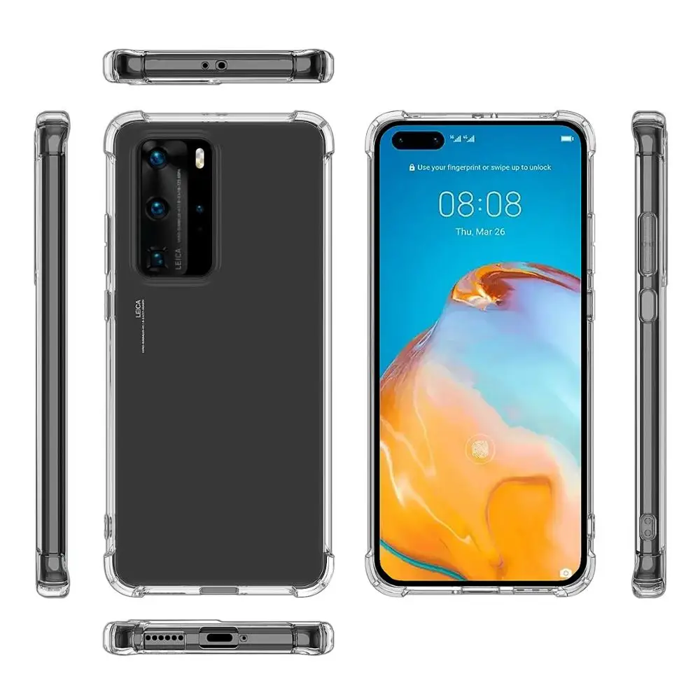 

LEEU DESIGN shockproof tpu mobile case for iphone 7 plus xs max 11 pro transparent sell accessories for huawei p40 pro, Clear, transparent black