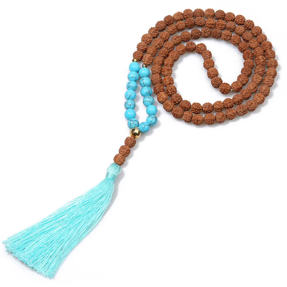

pure handmade natural gem-stone beads and Rudraksha tibetan buddhist mala beads 108 prayer necklace, Multi