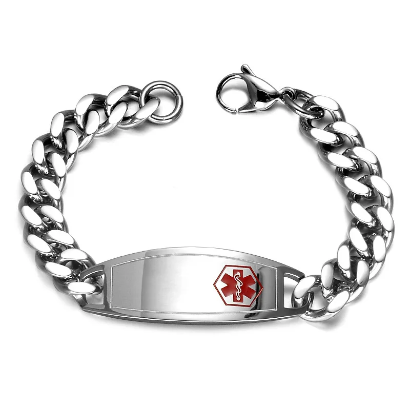 

Deep Custom Engraving Stainless Steel Emergency Message Medical Logo Cuban Link Bracelet