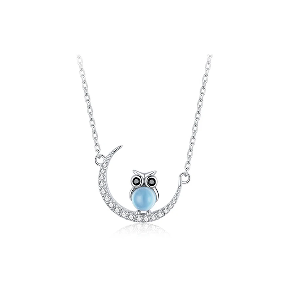 

Sterling Silver 925 Moon with Owl Plated platinum Pendant Necklace for Women