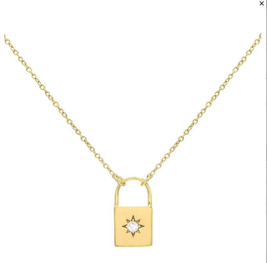 

GOLD FILLED starburst signet lock pendant necklace