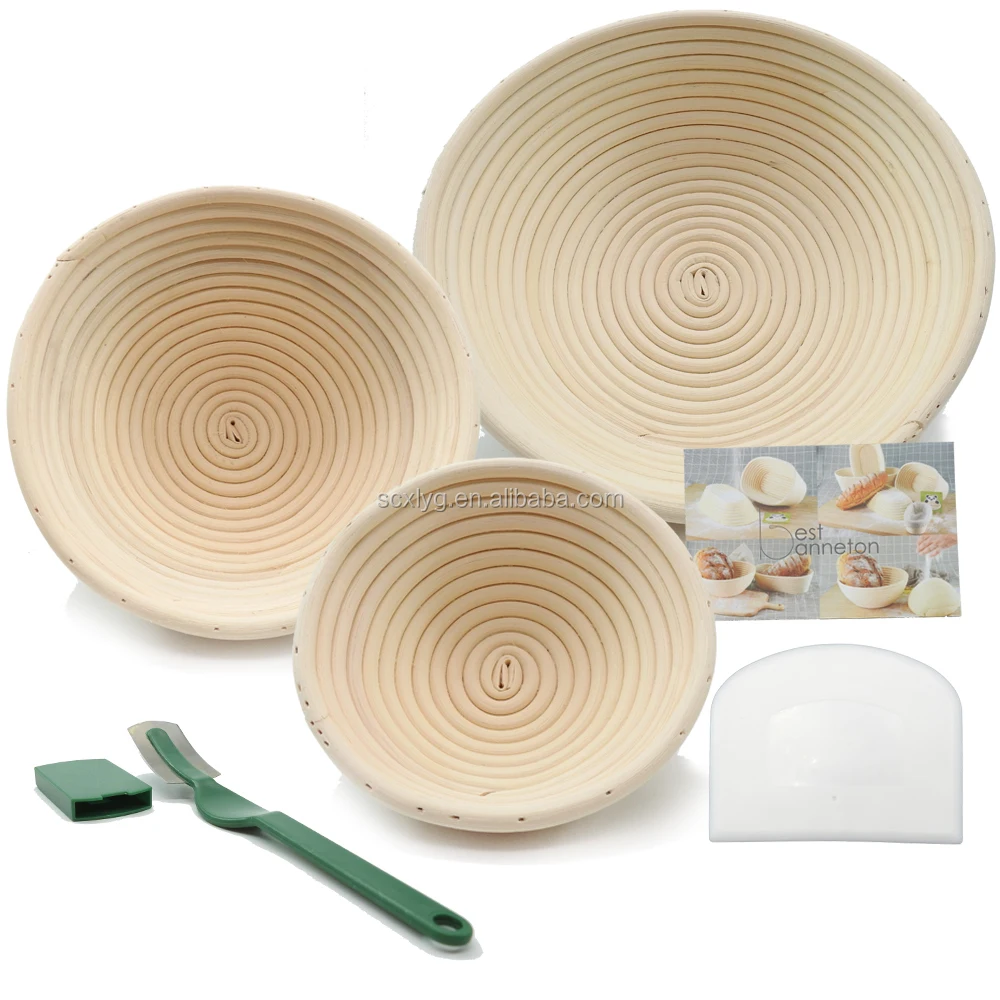 

Amazon hot seller baking rattan best banneton bread proofing basket set, Natural color