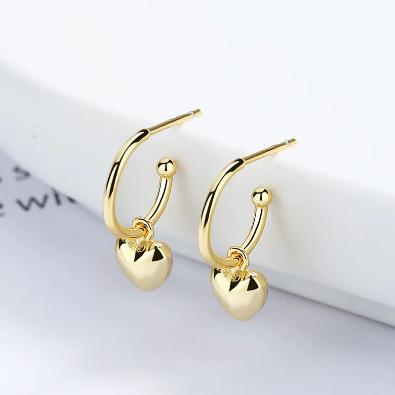 

fashion minimalist jewelry 925 sterling silver love heart pendant gold plated stud earrings for women Valentine's Day