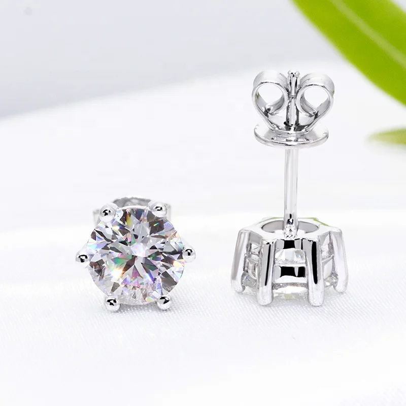

Fashion style 6.5mm 1ct classic six claws earrings 14K solid white gold earrings set high quality moissanite stud earrings