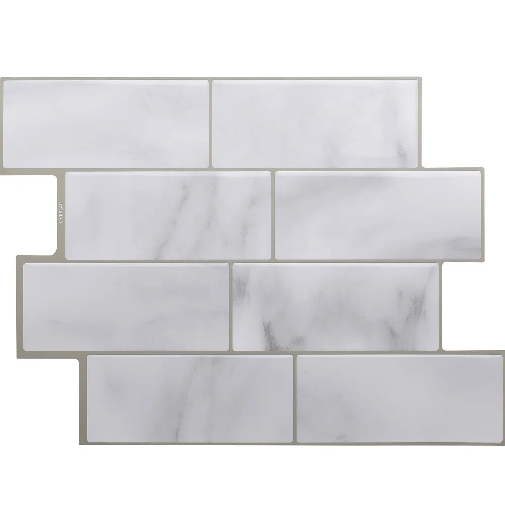3D Peel and Stick Wall Tile White Marble Subway Tile Backsplash Kitchen Bathroom Brick Tile Waterproof PU Self-adhesive Sticker
