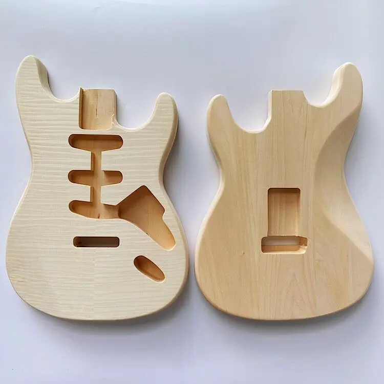 

Yasen Unfinished Basswood Strat Body kit Guitar SSS ST Electric Guitar body with flame maple veneer, Nature