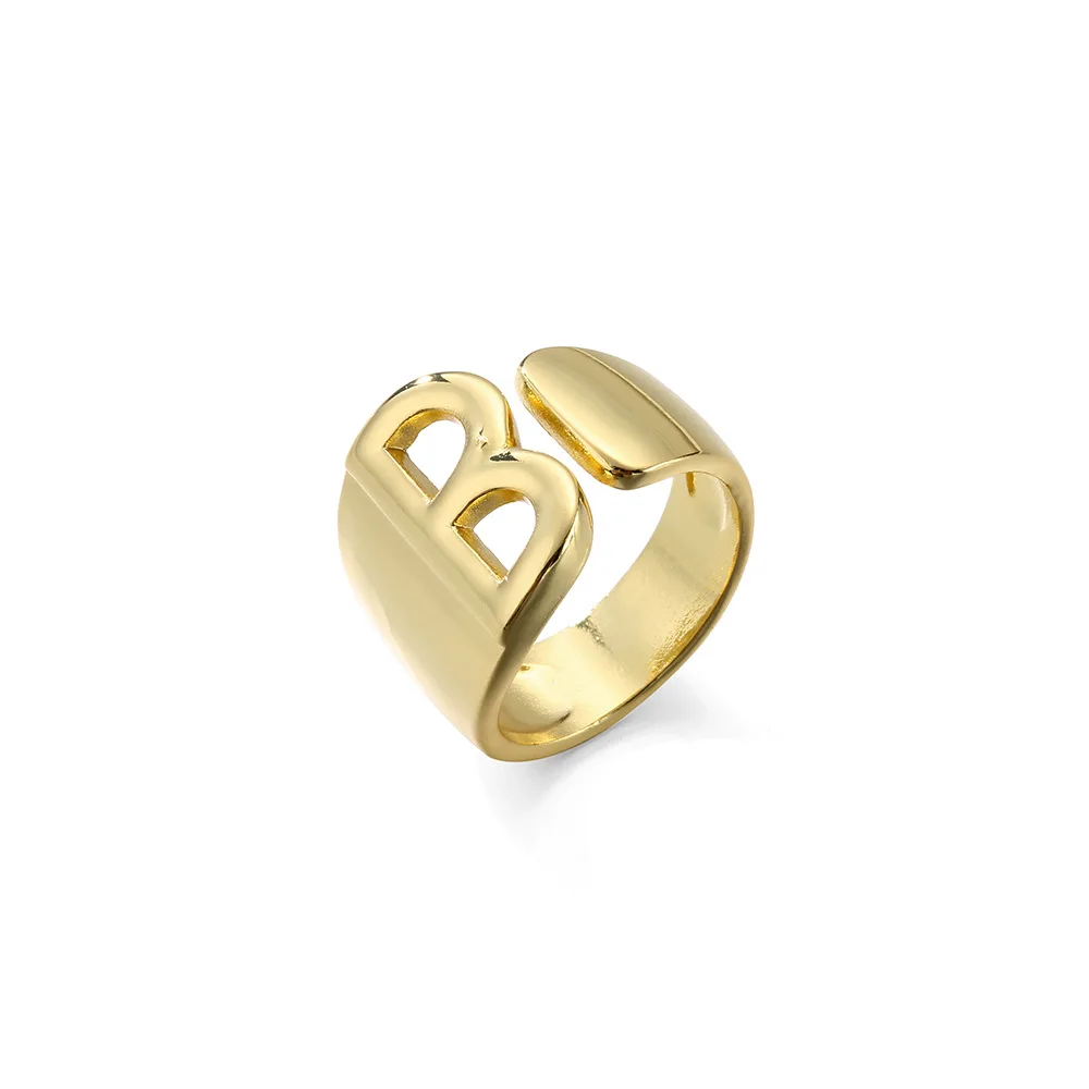

Fashion Letter Design Women Ring Gold Color Glossy Ring Jewelry Accessories Female Copper Plated Women Letter Ring