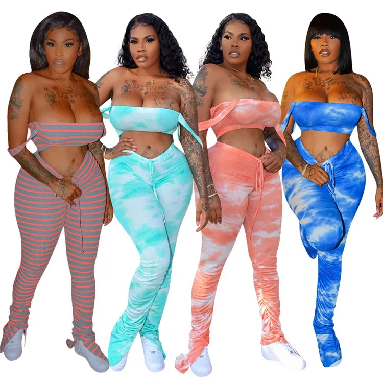 

GC-2073021 2020 Women Girls' Yoga Pants Joggers Sports Tie Dye Stacked Trousers Leggings Stacked Pants Two piece set For Women