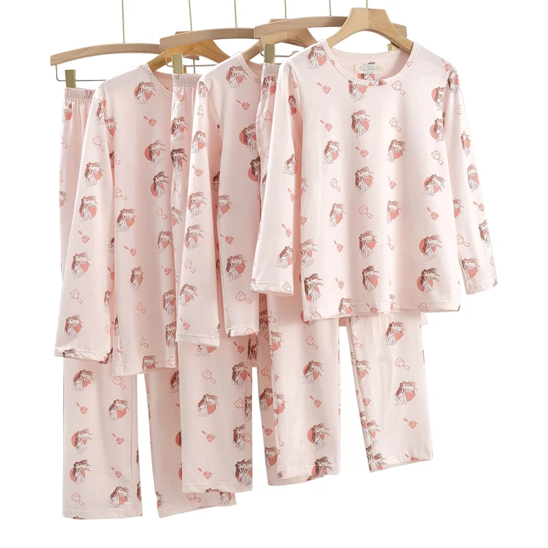 

New Arrival Wholesale family pajamas 100%cotton super soft cartoon family sleepwear set crew neck long sleeve autumn pajamas