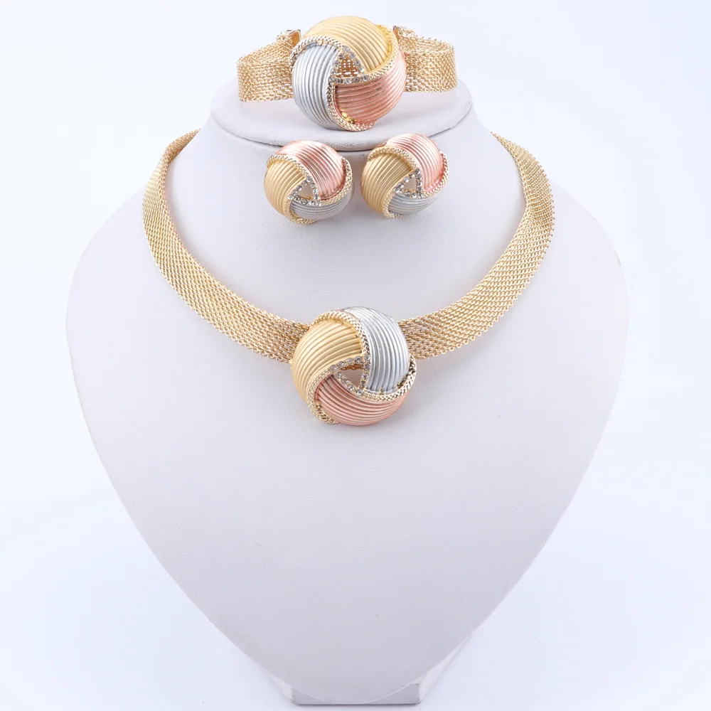 

fashion three color crystal jewelry sets women wedding