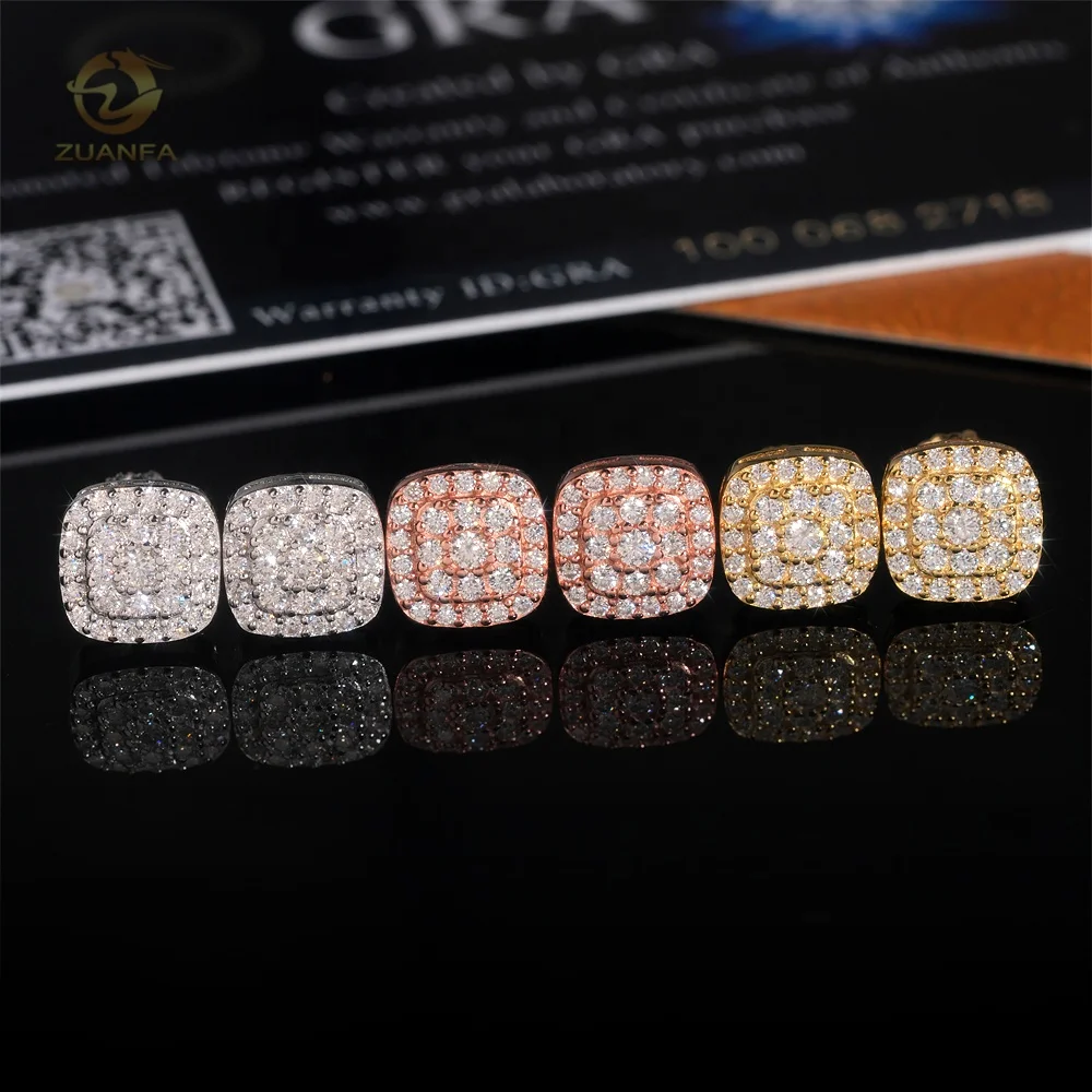 Hip Hop Jewelry Hot Selling Silver Iced 18k Gold Plated Screw Back Moissanite Stud Earring